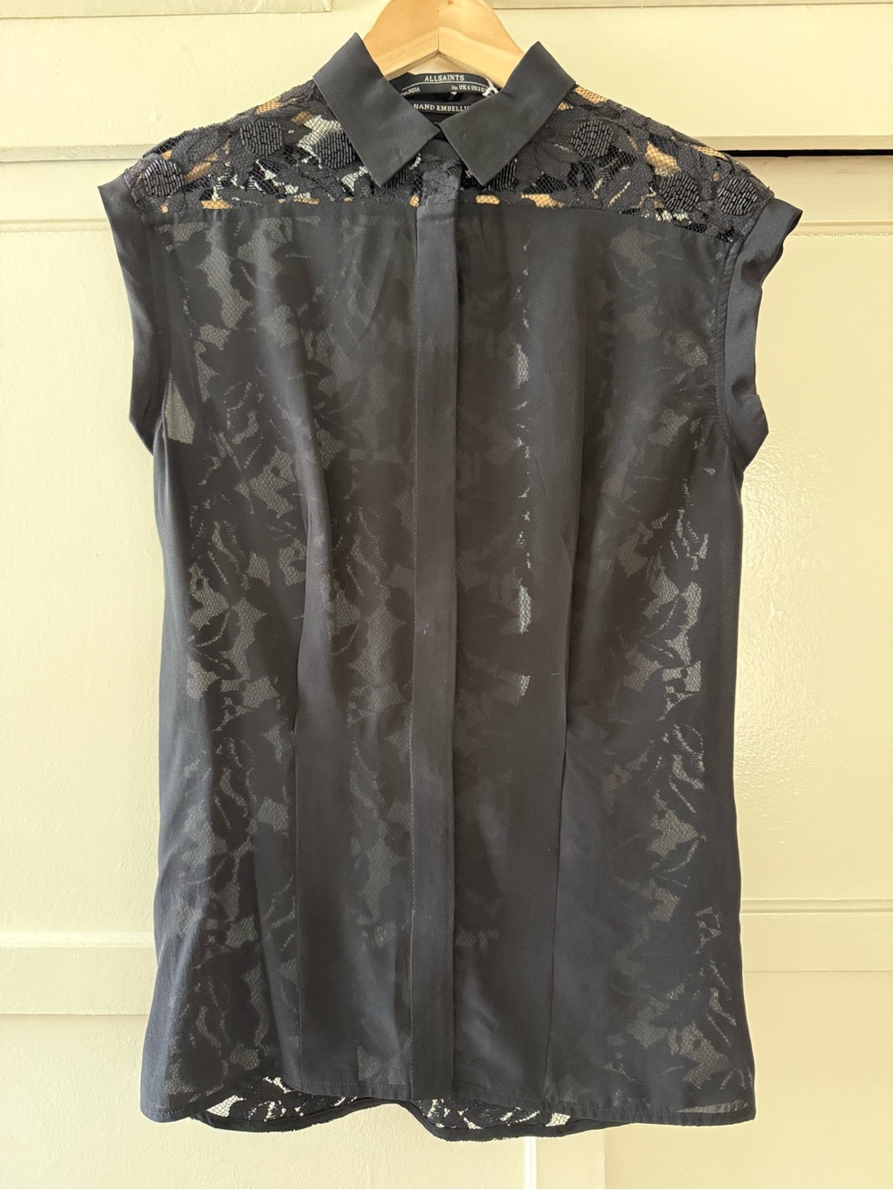AllSaints Silk Black Lace Embellished Sleeveless Top 2